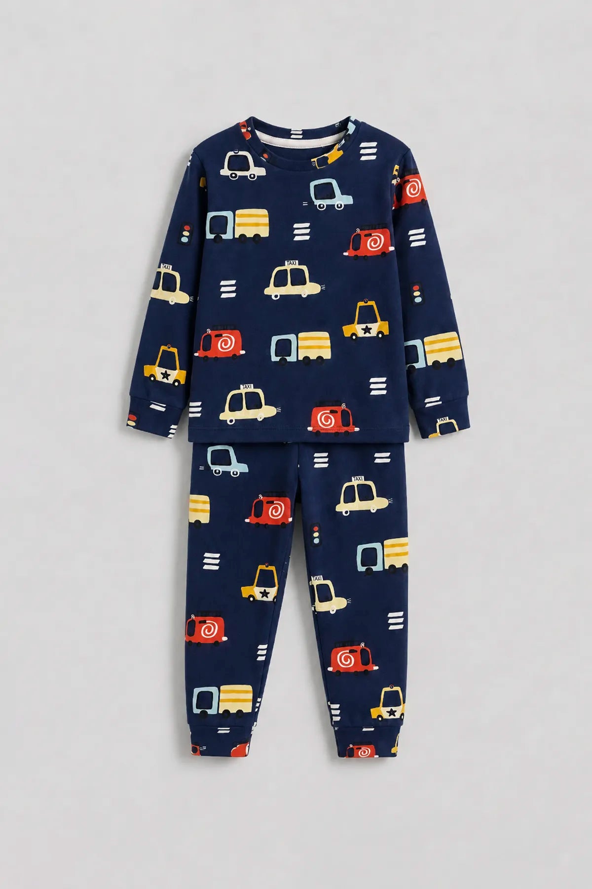 Araba Desenli %100 Pamuk Süprem Kumaş Erkek Bebek - Çocuk Pijama Takımı