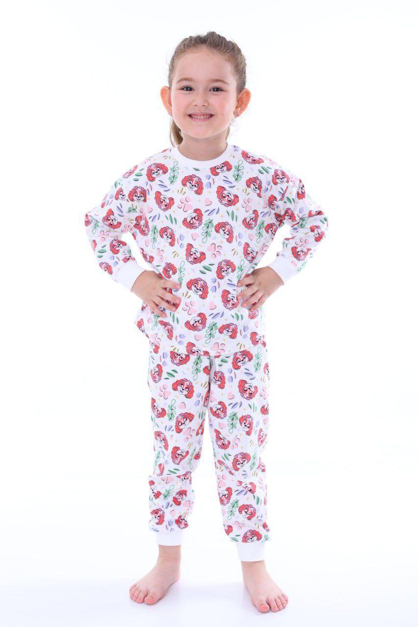 2'Lİ BABA ETİKETLİ PAW SKEY VE KISA KOLLU ÇİÇEK DESENLİ KIZ ÇOCUK PİJAMA TAKIMLARI