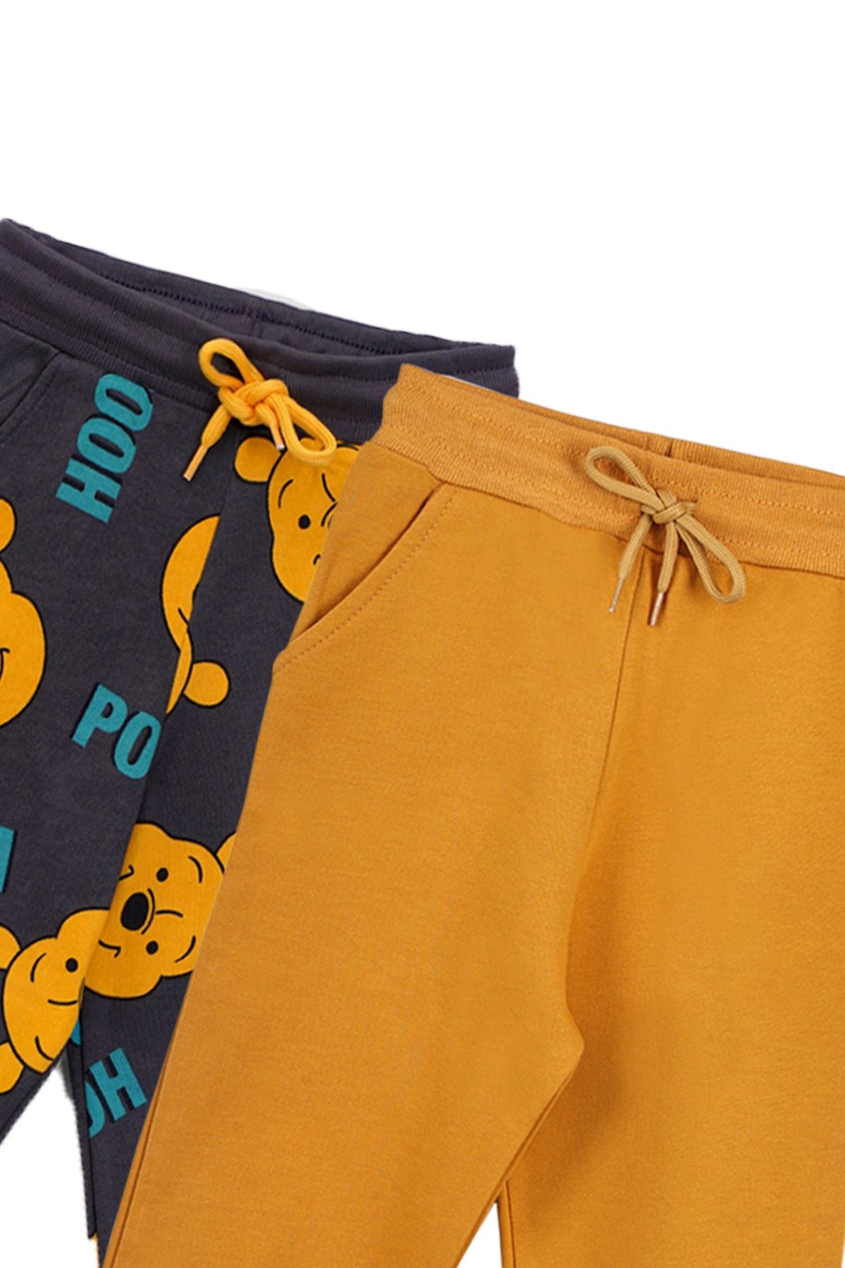 2'Li Basic Şardonlu 2 İplik Eşofman Set ( Winnie The Pooh - Hardal )