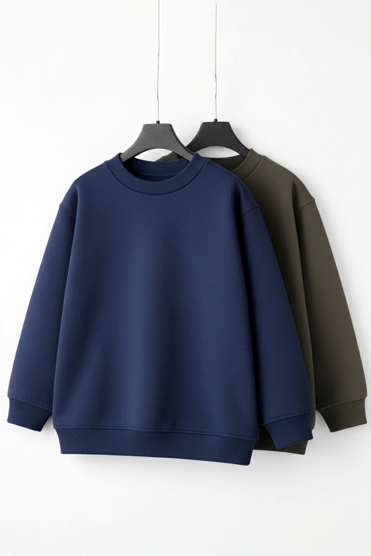 2'Li Basic Şardonlu Çocuk Sweatshirt Haki - Lacivert