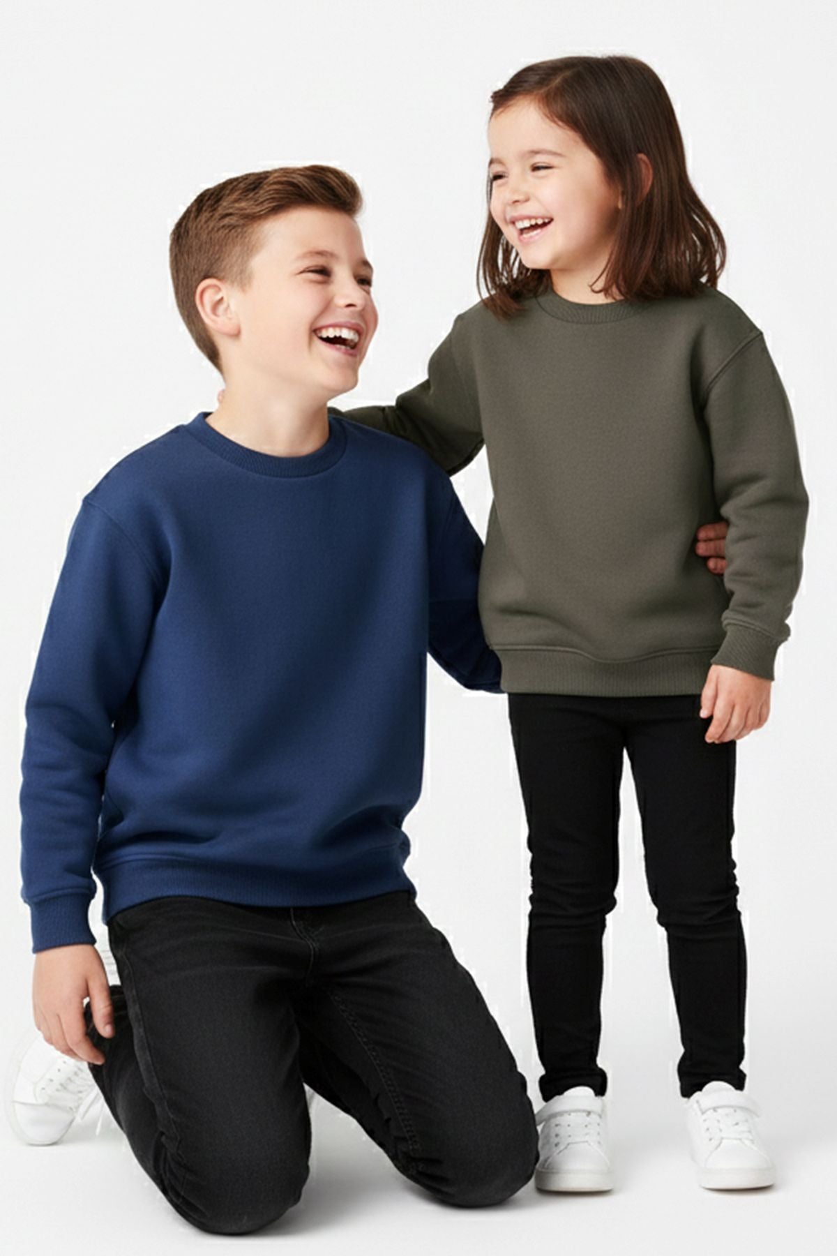 2'Li Basic Şardonlu Çocuk Sweatshirt Haki - Lacivert