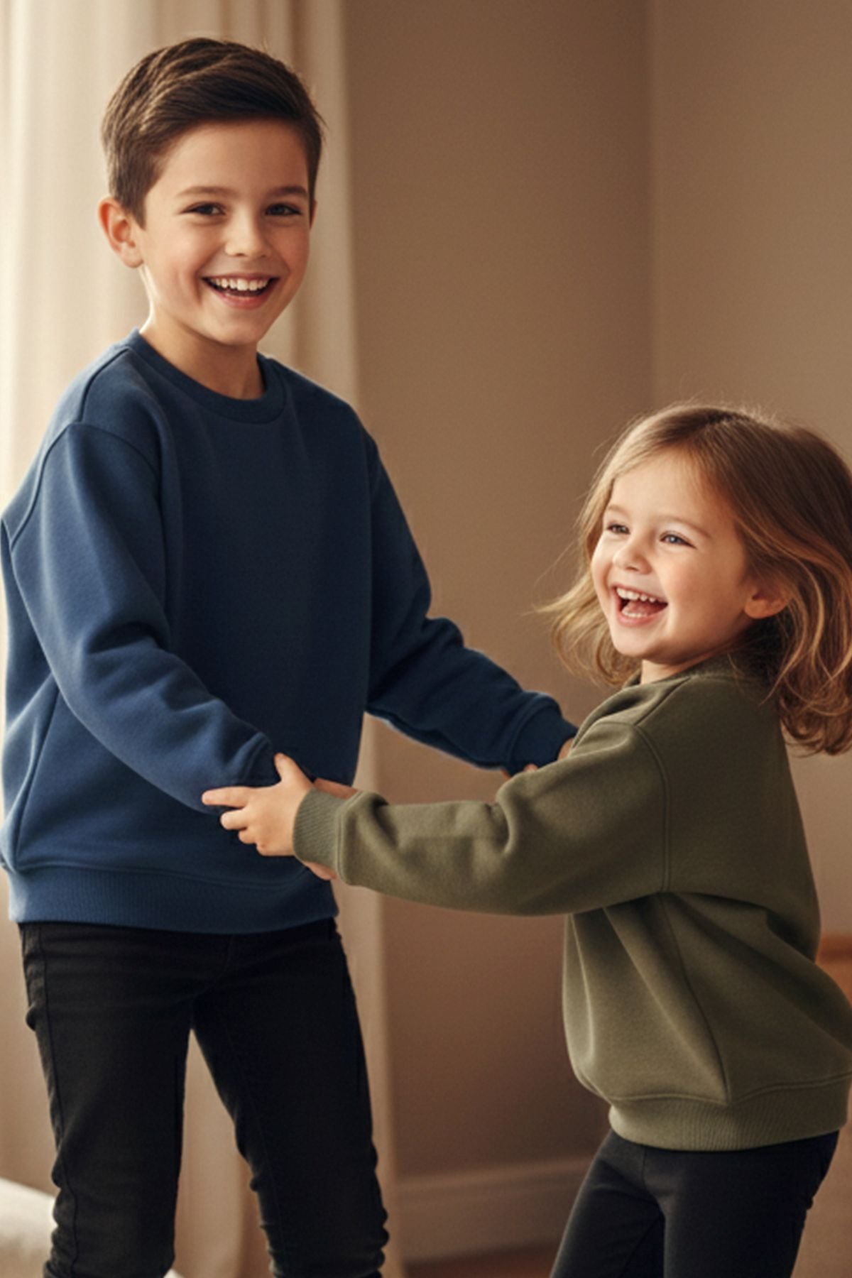 2'Li Basic Şardonlu Çocuk Sweatshirt Haki - Lacivert