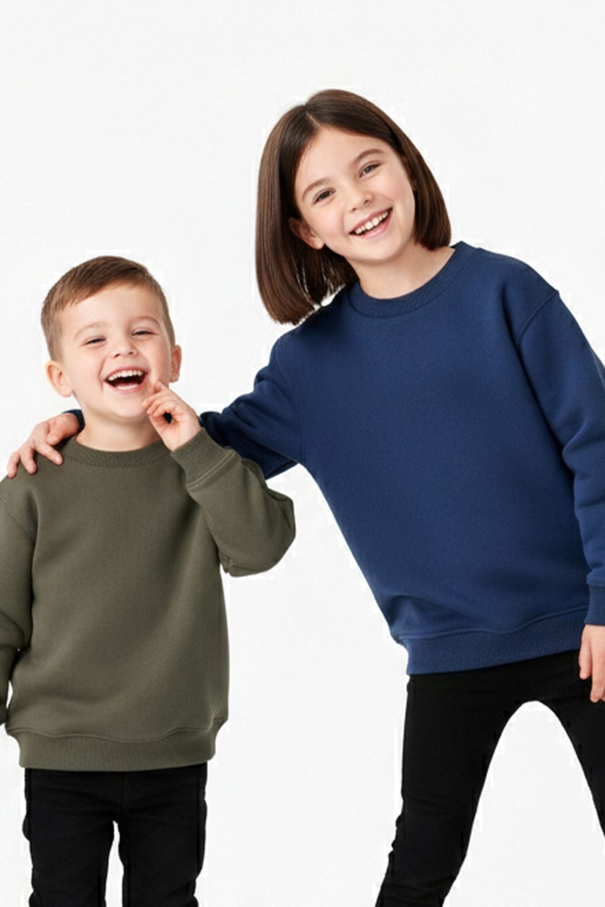 2'Li Basic Şardonlu Çocuk Sweatshirt Haki - Lacivert