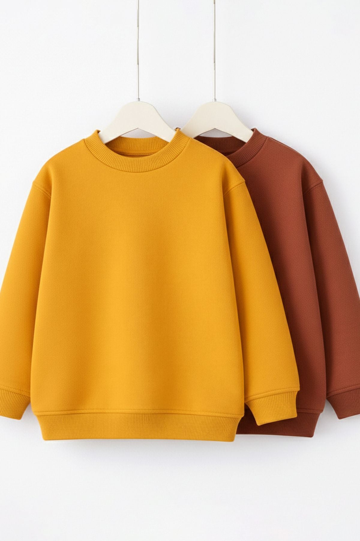 2'Li Basic Şardonlu Çocuk Sweatshirt Hardal - Kahverengi
