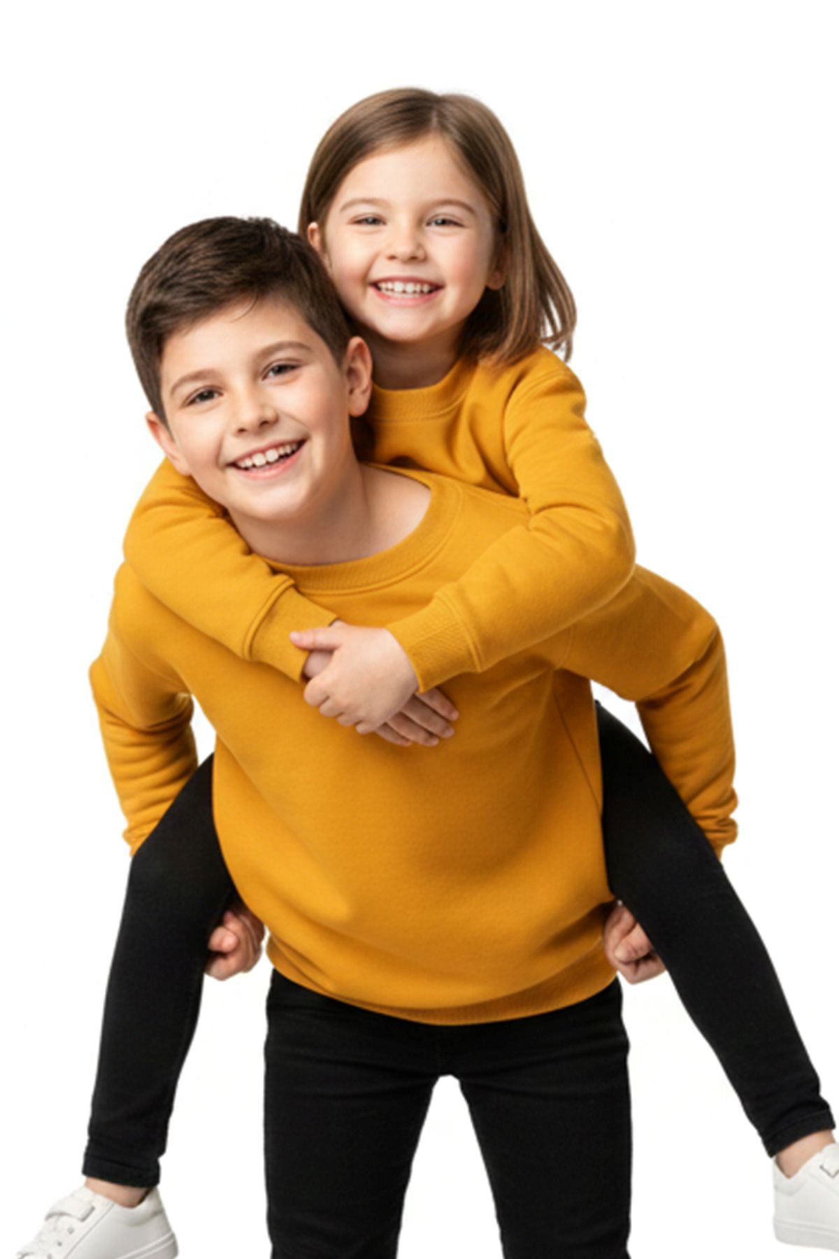 2'Li Basic Şardonlu Çocuk Sweatshirt Hardal - Kahverengi