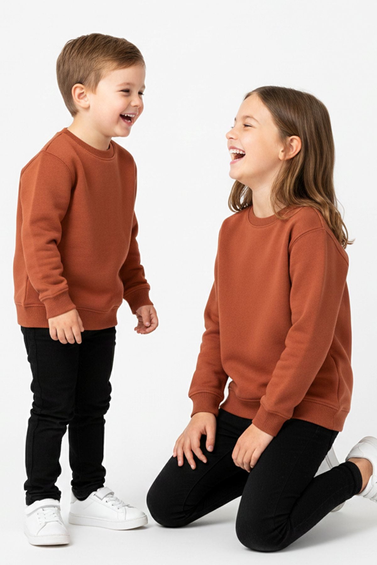 2'Li Basic Şardonlu Çocuk Sweatshirt Hardal - Kahverengi