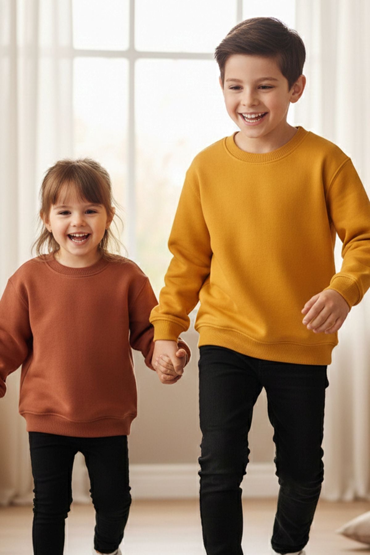 2'Li Basic Şardonlu Çocuk Sweatshirt Hardal - Kahverengi