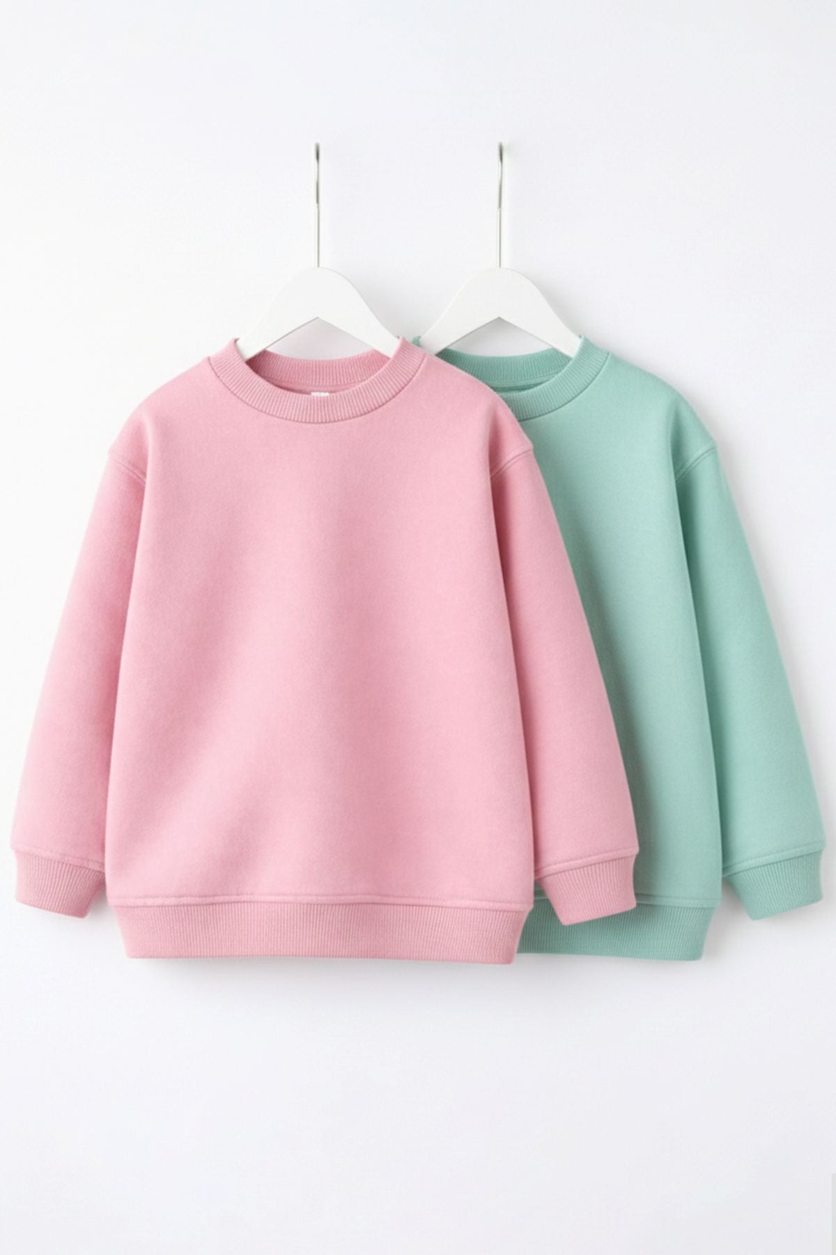2'Li Basic Şardonlu Çocuk Sweatshirt Su Yeşili - Pudra