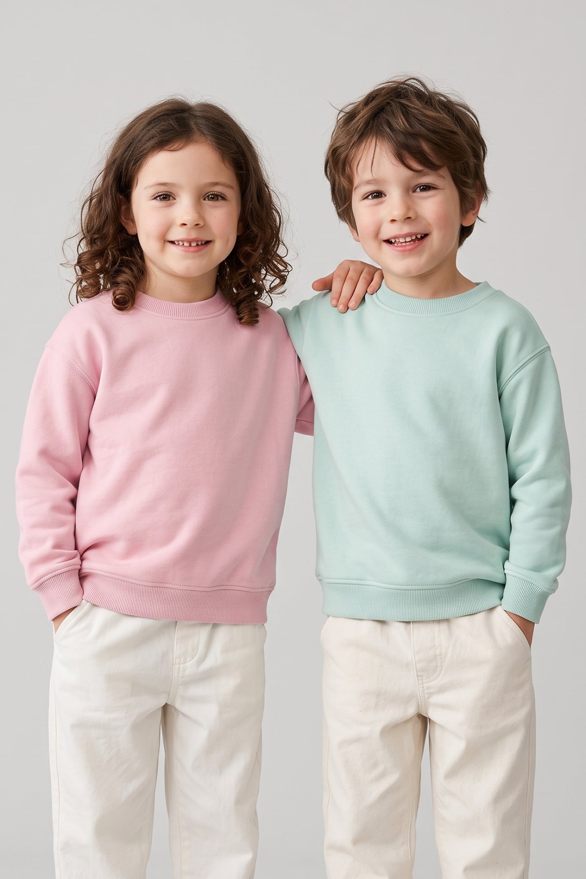 2'Li Basic Şardonlu Çocuk Sweatshirt Su Yeşili - Pudra