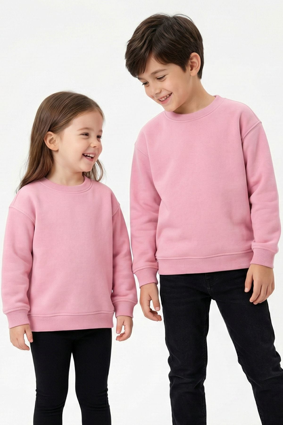 3'Lü Basic Şardonlu Çocuk Sweatshirt Su Yeşili - Hardal - Pudra