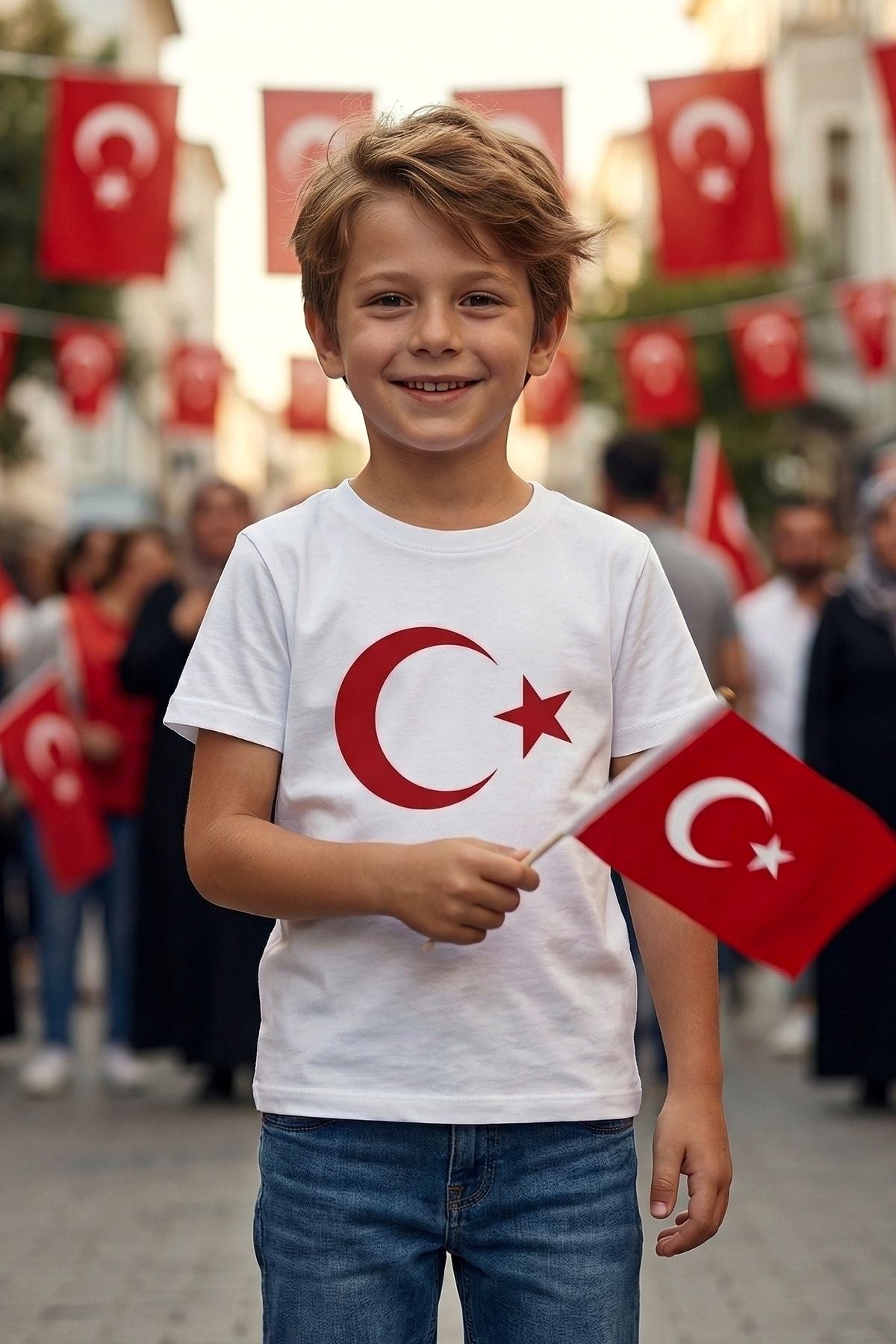Türk Bayrağı Baskılı Beyaz Renk T-Shirt
