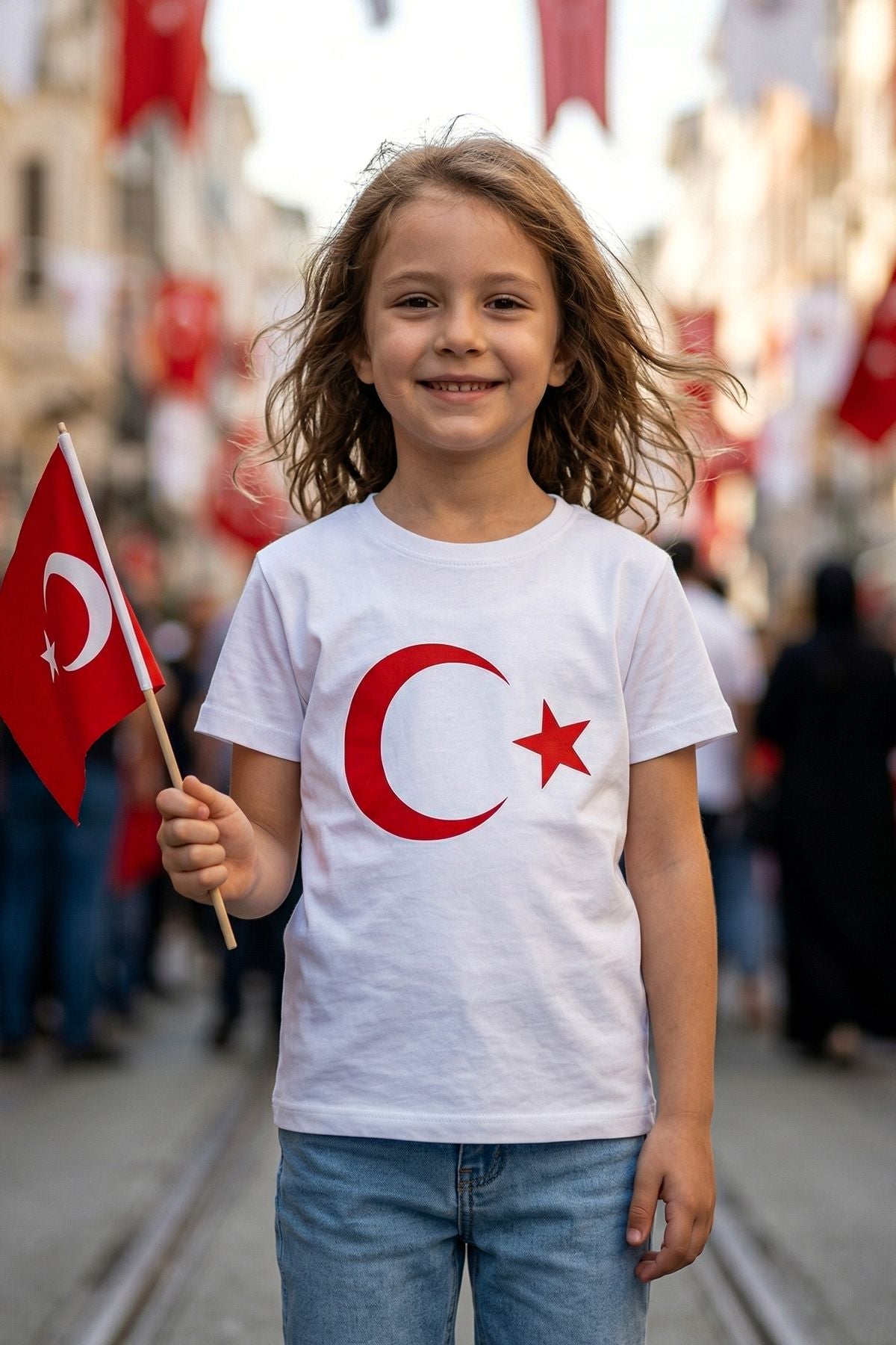 Türk Bayrağı Baskılı Beyaz Renk T-Shirt