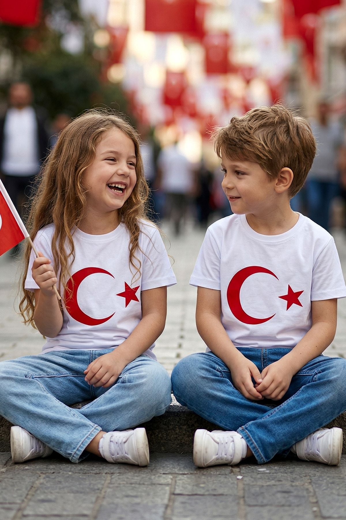 Türk Bayrağı Baskılı Beyaz Renk T-Shirt