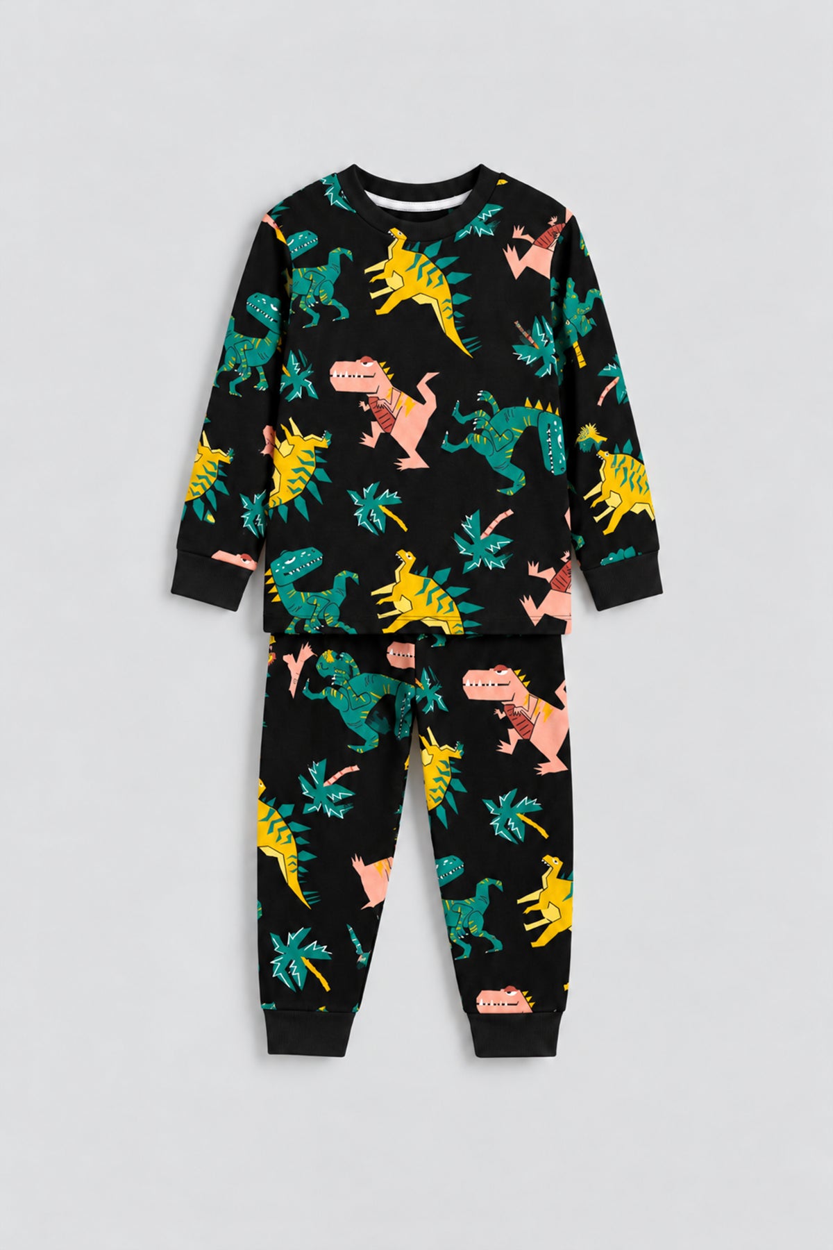 Dinozor Desenli Siyah Uzun Kollu Erkek Çocuk Pijama Takımı