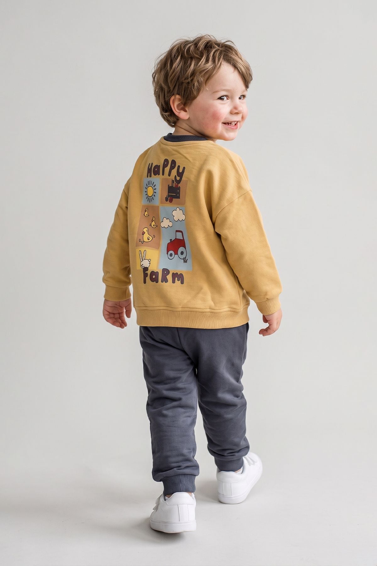 Happy Farm Baskılı Erkek Bebek Sweatshirt Eşofman Alt Üst Takım