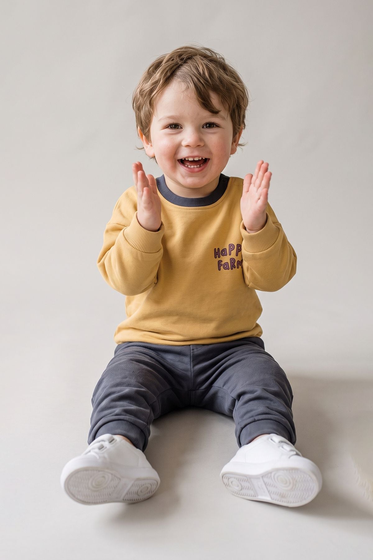 Happy Farm Baskılı Erkek Bebek Sweatshirt Eşofman Alt Üst Takım