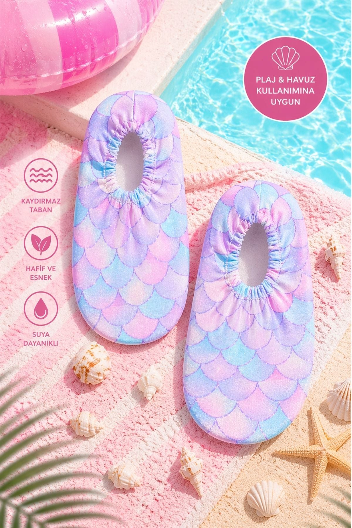 Balık Pulu Desenli Kaymaz Taban Bebek - Çocuk Deniz Ayakkabısı