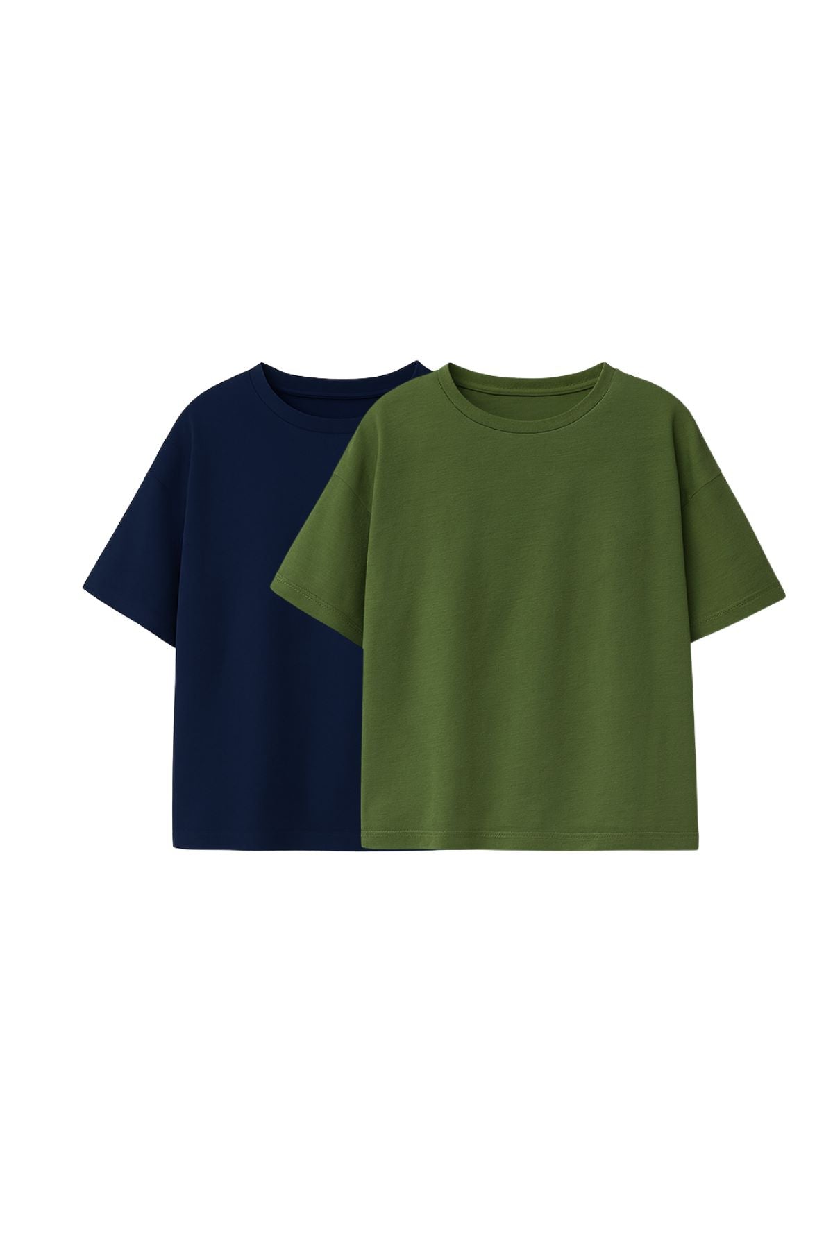 Basic 2'Li Unisex Bisiklet Yaka T-Shirt ( Lacivert - Haki )