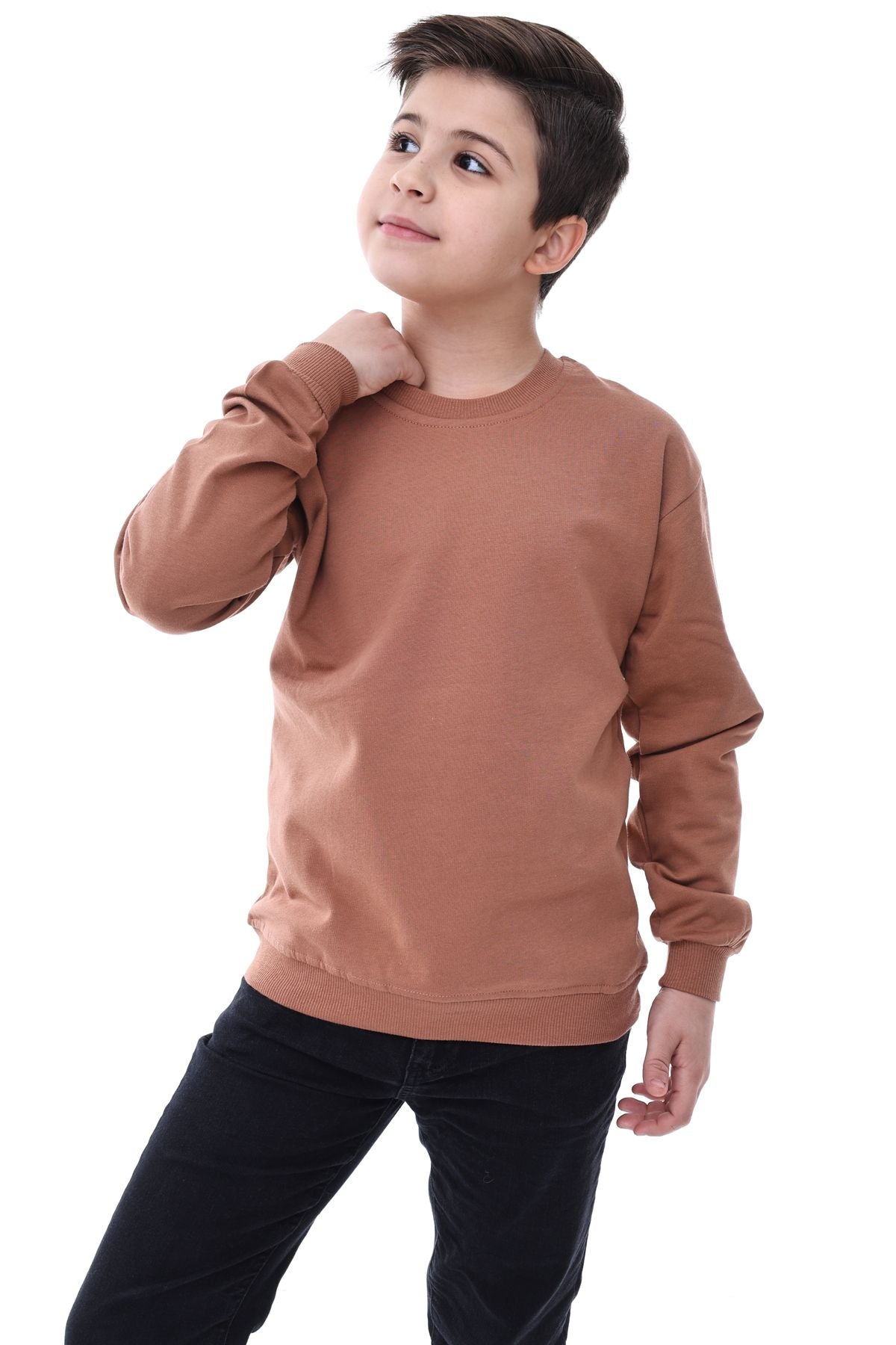 Basic Bisiklet Yaka Şardonlu Çocuk Sweatshirt 3-12 Yaş