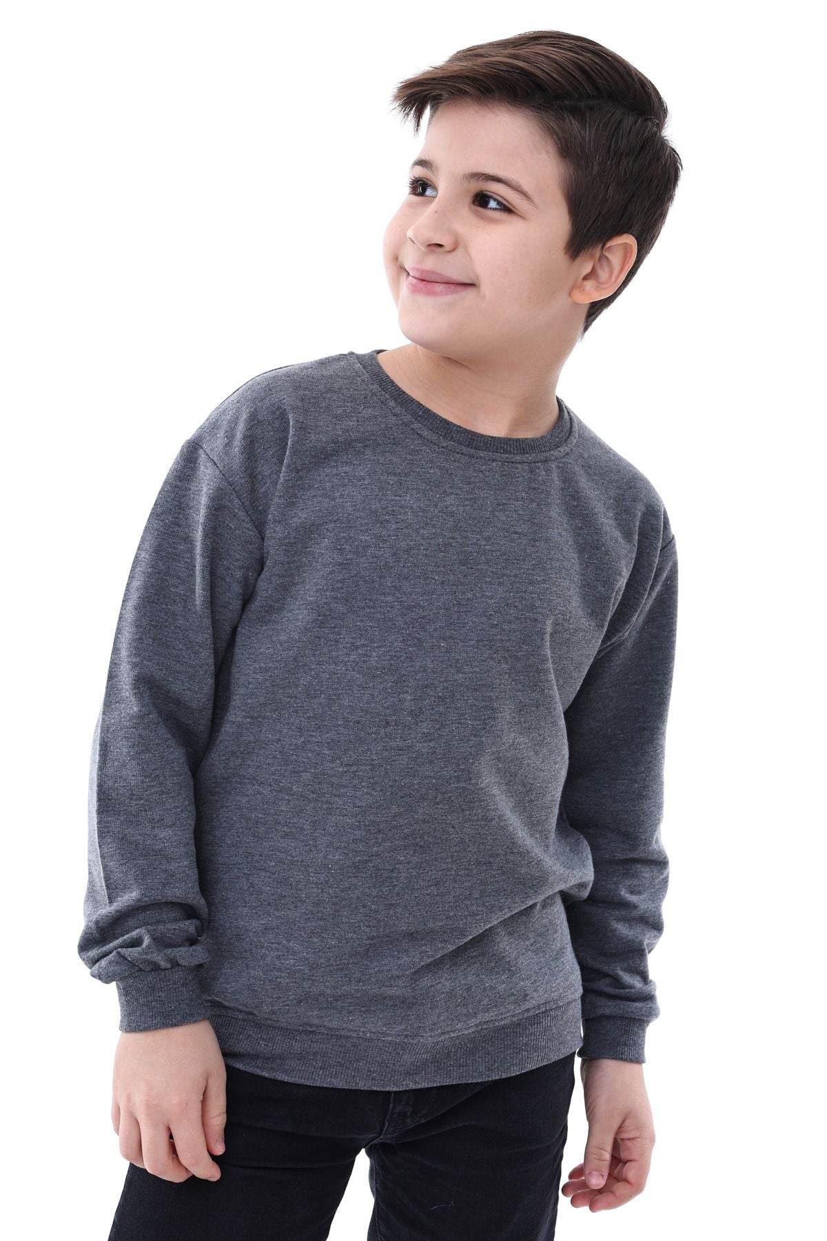 Basic Bisiklet Yaka Şardonlu Çocuk Sweatshirt 3-12 Yaş