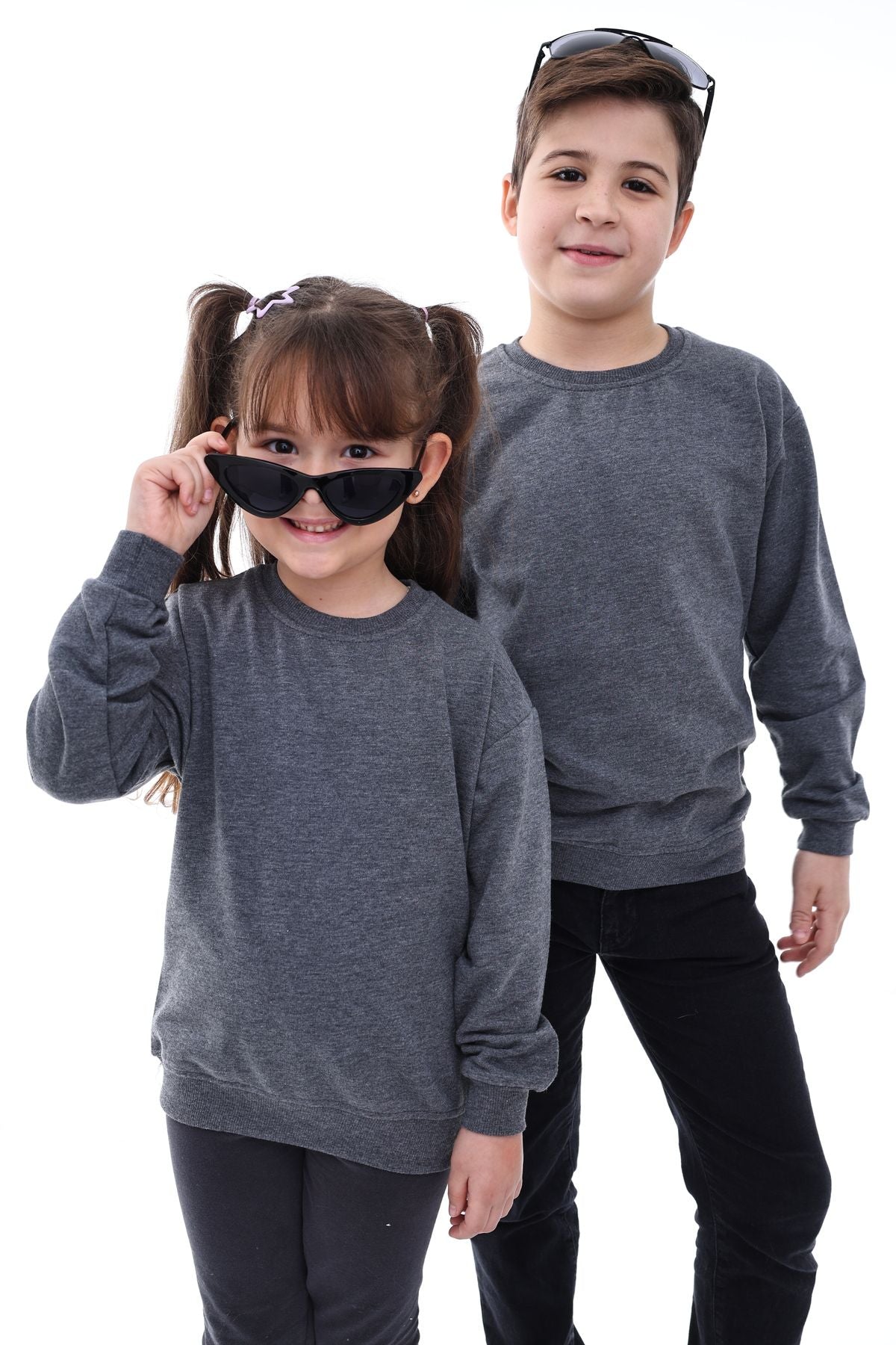 Basic Bisiklet Yaka Şardonlu Çocuk Sweatshirt 3-12 Yaş