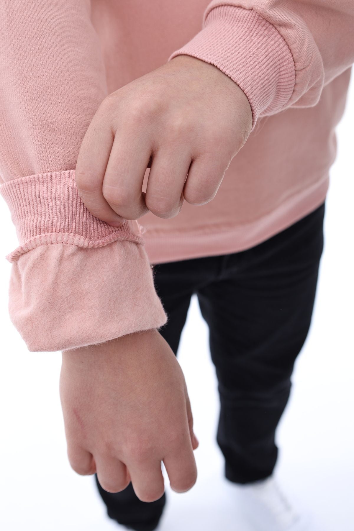 Basic Bisiklet Yaka Şardonlu Çocuk Sweatshirt 3-12 Yaş Pudra