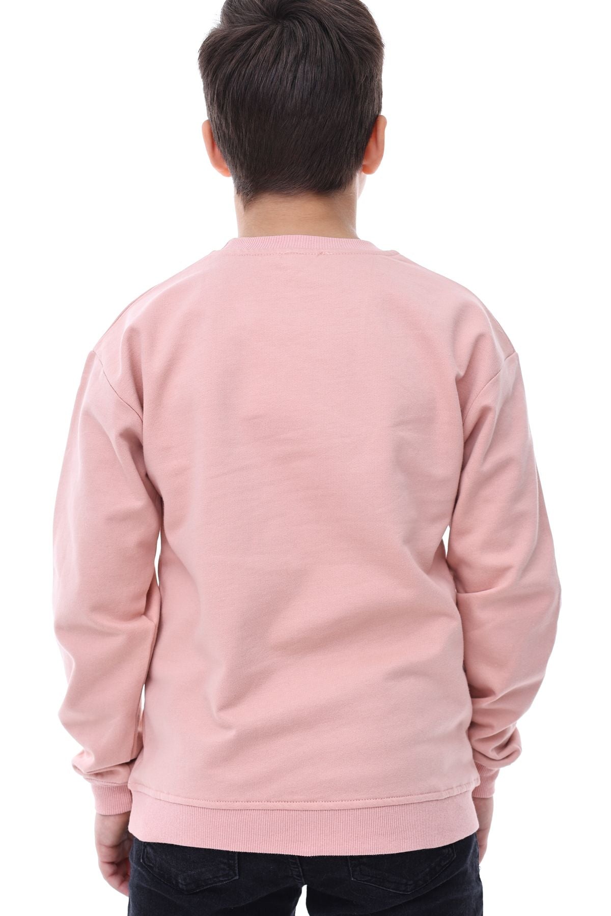 Basic Bisiklet Yaka Şardonlu Çocuk Sweatshirt 3-12 Yaş Pudra