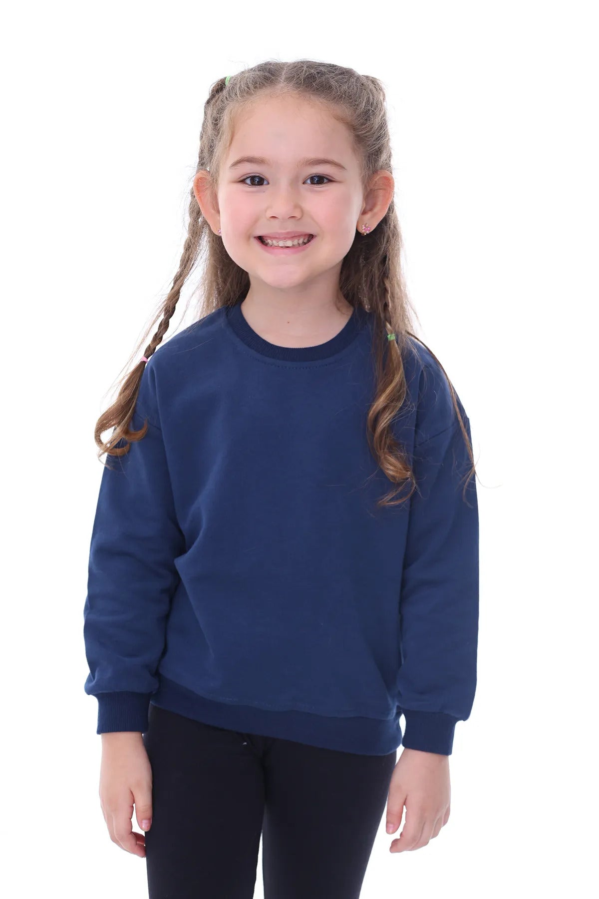 Unisex Çocuk Basic Düz Fırçalı %100 Pamuk Sweatshirt