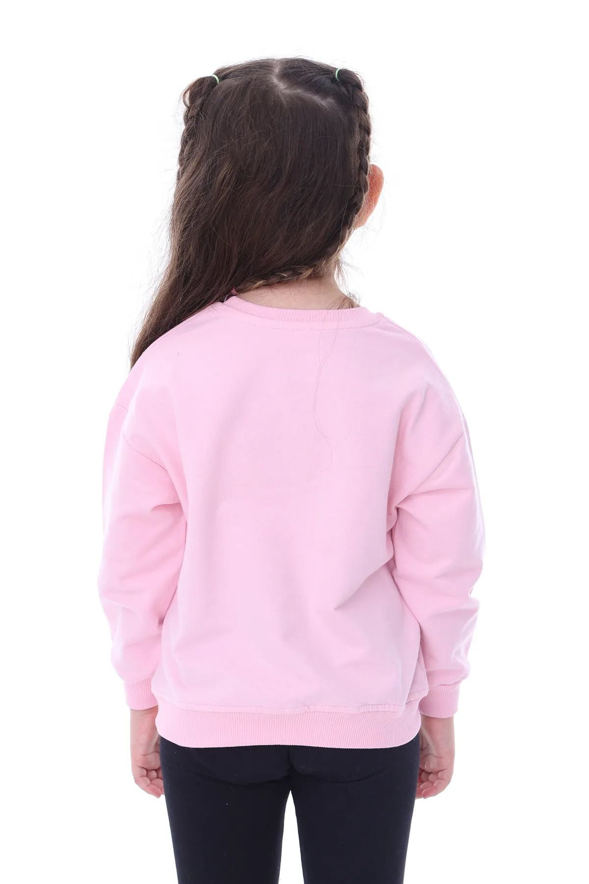 Basic Düz Renk Pembe Fırçalı Yumuşak %100 Pamuk Sweatshirt