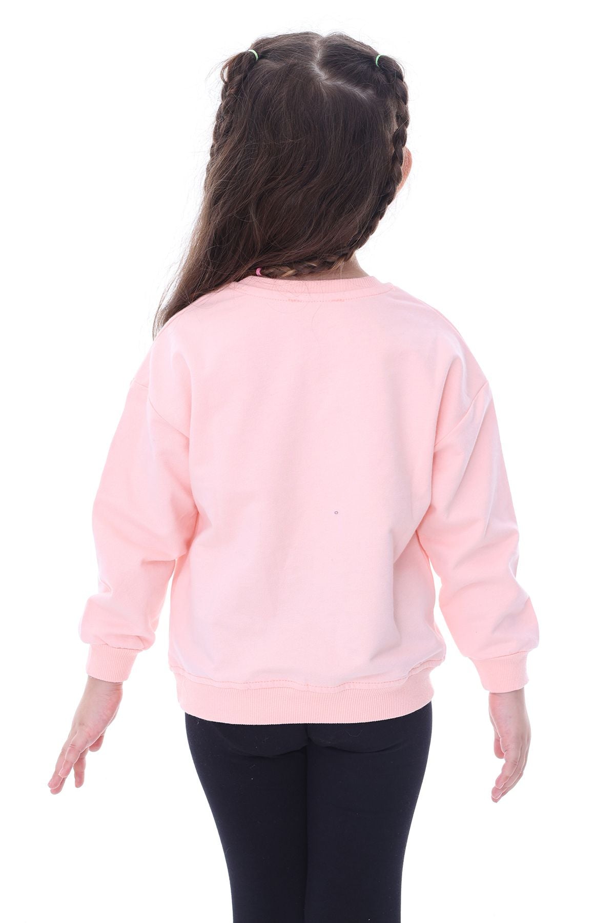 Basic Düz Renk Pembe Fırçalı Yumuşak %100 Pamuk Sweatshirt