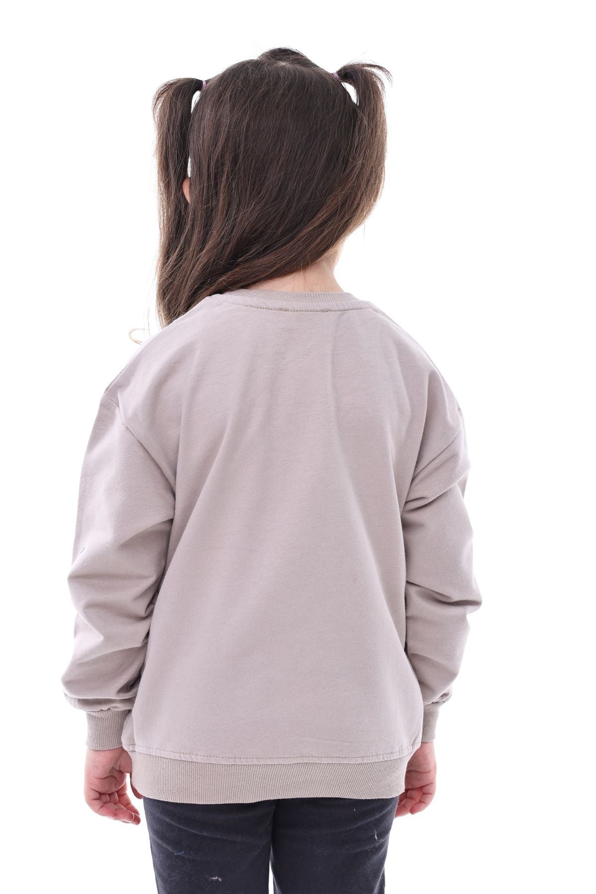 Basic Düz Renk Vizon Fırçalı Yumuşak Pamuk Sweatshirt