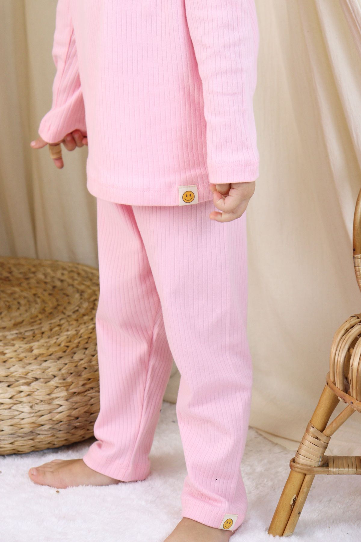 Basic Fitilli İnterlok Kumaş %100 Pamuk 1-5 Yaş Beyaz Bebek Pijama Takımı