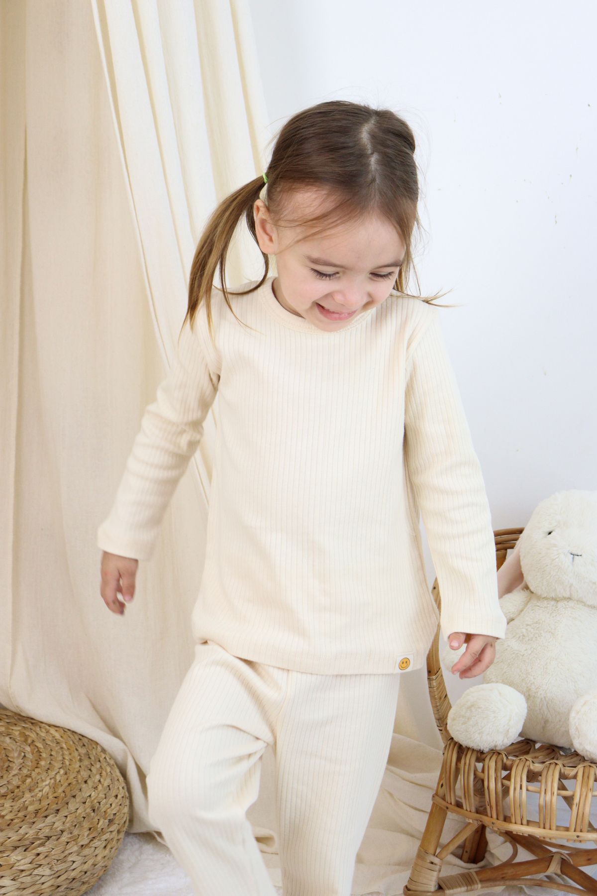 Basic Fitilli İnterlok Kumaş %100 Pamuk 1-5 Yaş Beyaz Bebek Pijama Takımı