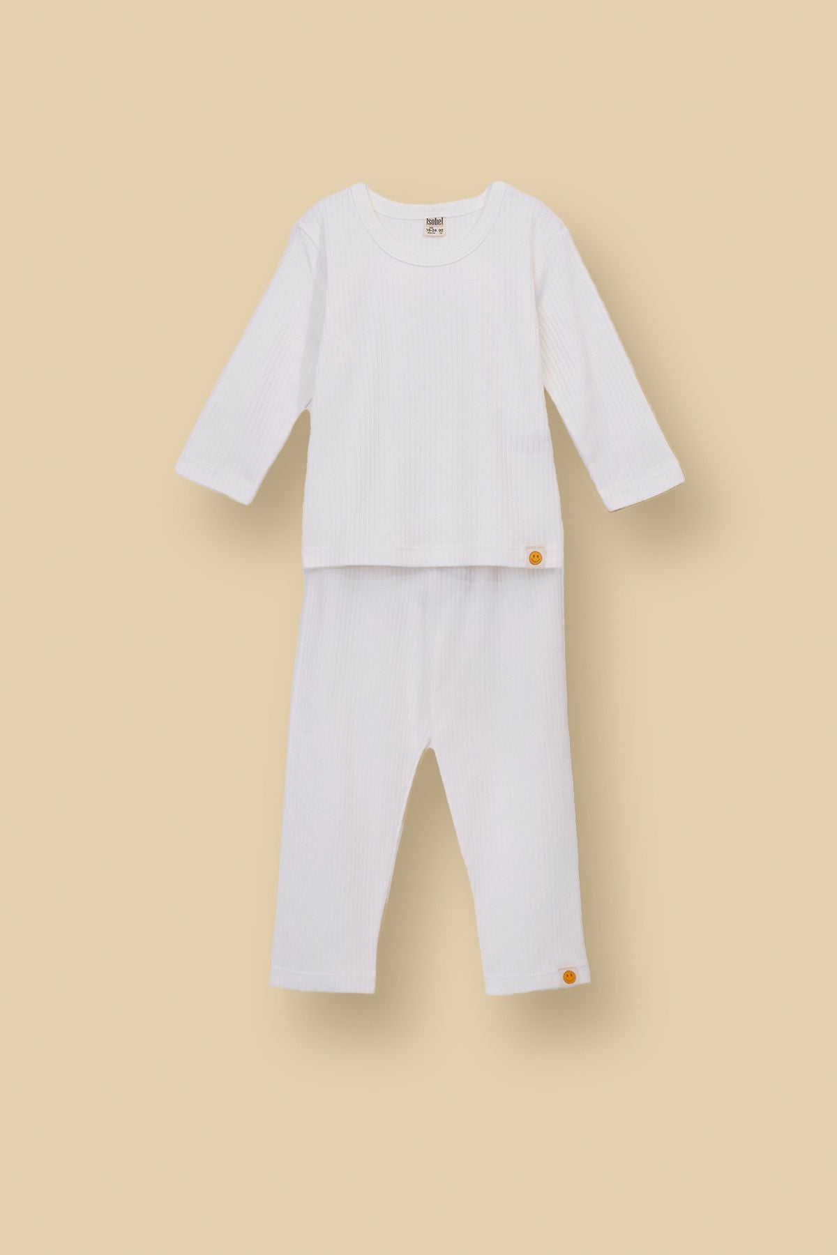 Basic Fitilli İnterlok Kumaş %100 Pamuk 1-5 Yaş Beyaz Bebek Pijama Takımı