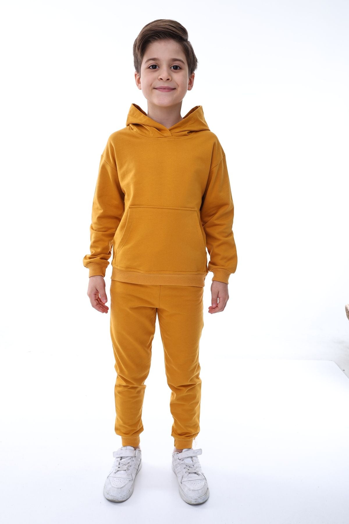 Basic Kapüşonlu 2 İplik Şardonlu Kanguru Cepli Çocuk Eşofman Takımı 3-10 Yaş Haki