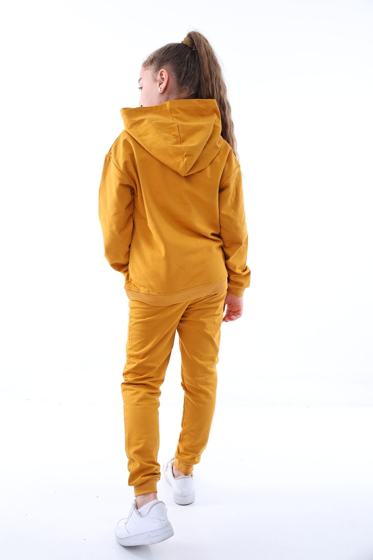 Basic Kapüşonlu 2 İplik Şardonlu Kanguru Cepli Çocuk Eşofman Takımı 3-10 Yaş Haki