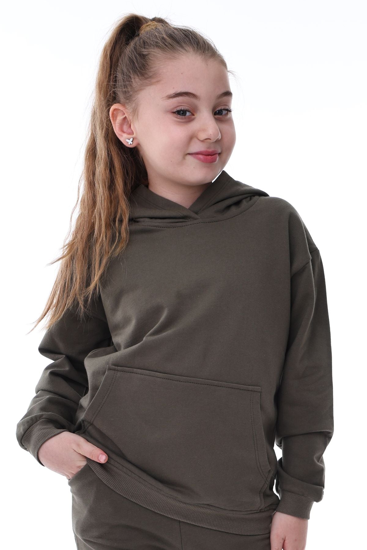 Basic Kapüşonlu Şardonlu Kanguru Cep Detaylı Çocuk Sweatshirt 3-12 Yaş