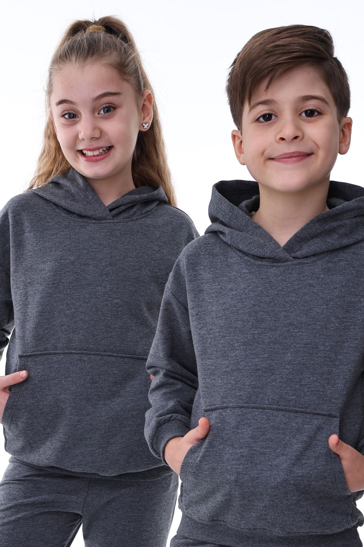 Basic Kapüşonlu Şardonlu Kanguru Cep Detaylı Çocuk Sweatshirt 3-12 Yaş