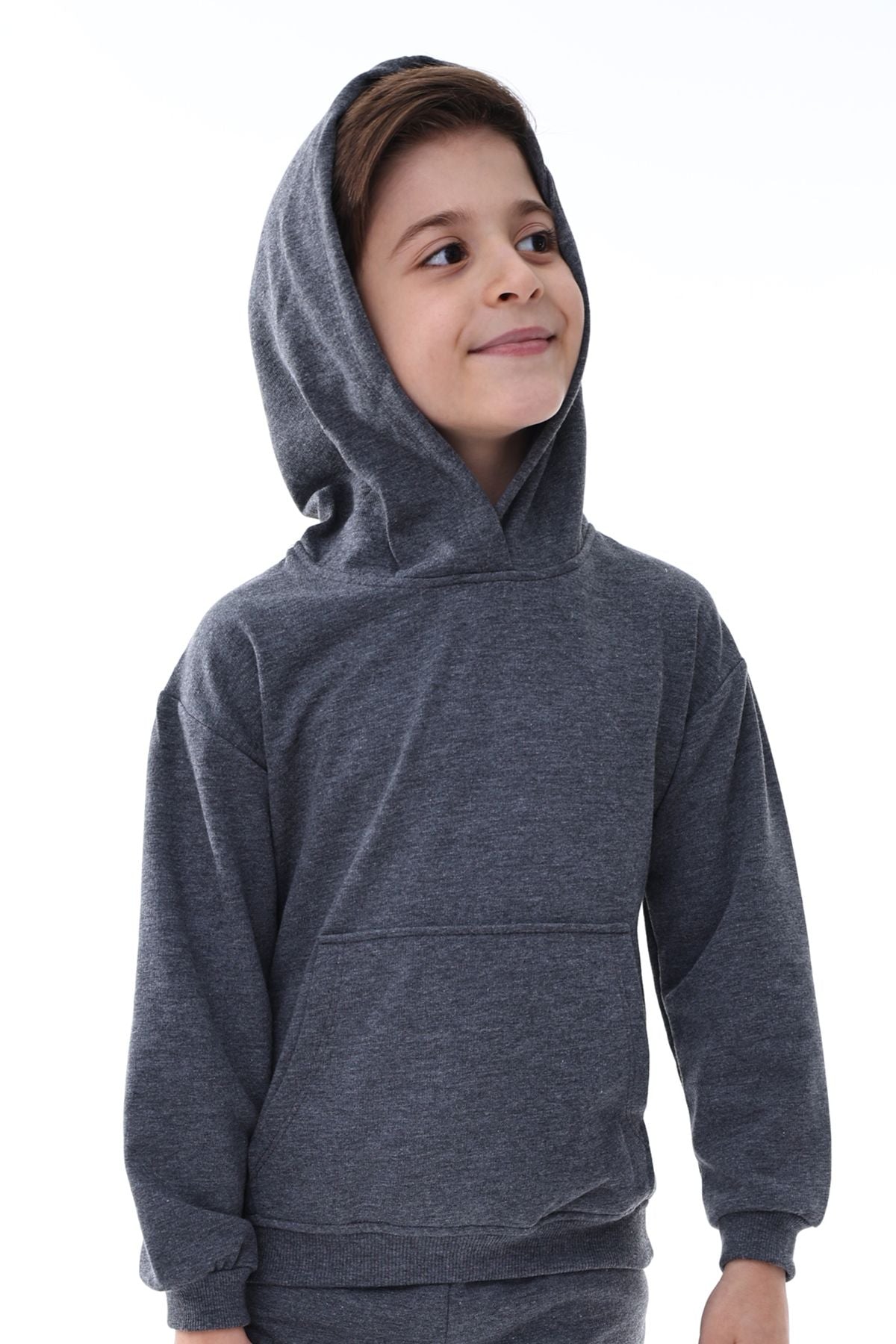 Basic Kapüşonlu Şardonlu Kanguru Cep Detaylı Çocuk Sweatshirt 3-12 Yaş