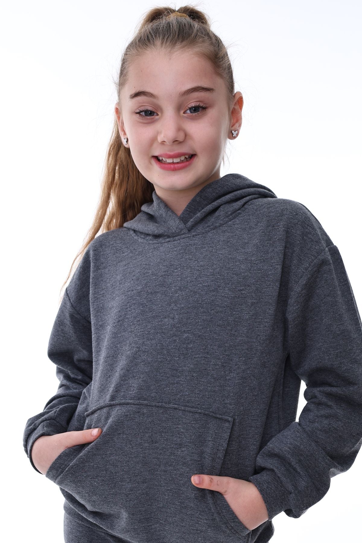 Basic Kapüşonlu Şardonlu Kanguru Cep Detaylı Çocuk Sweatshirt 3-12 Yaş