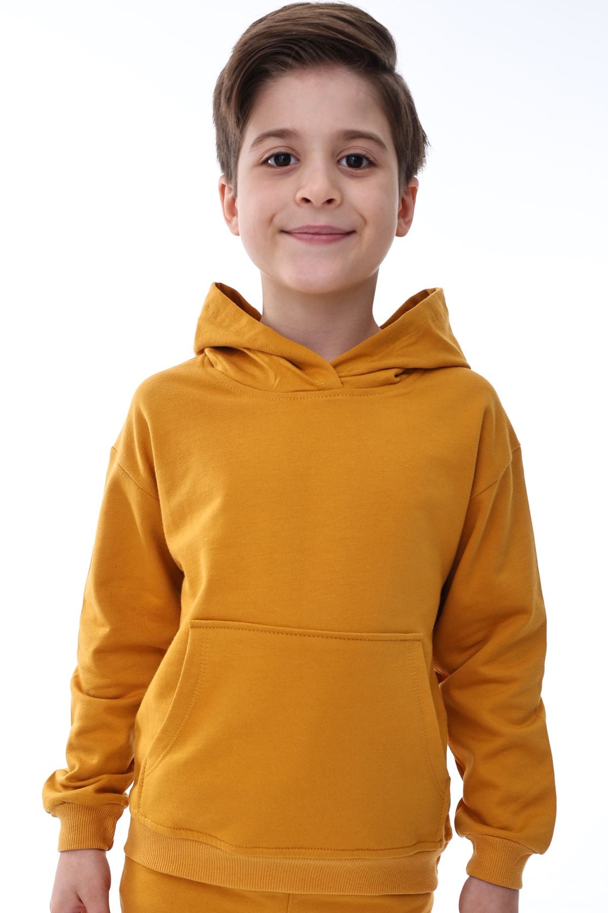Basic Kapüşonlu Şardonlu Kanguru Cep Detaylı Çocuk Sweatshirt 3-12 Yaş