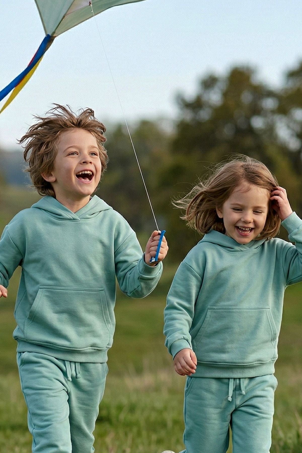 Basic Kapüşonlu Şardonlu Kanguru Cep Detaylı Çocuk Sweatshirt 3-10 Yaş Ekru