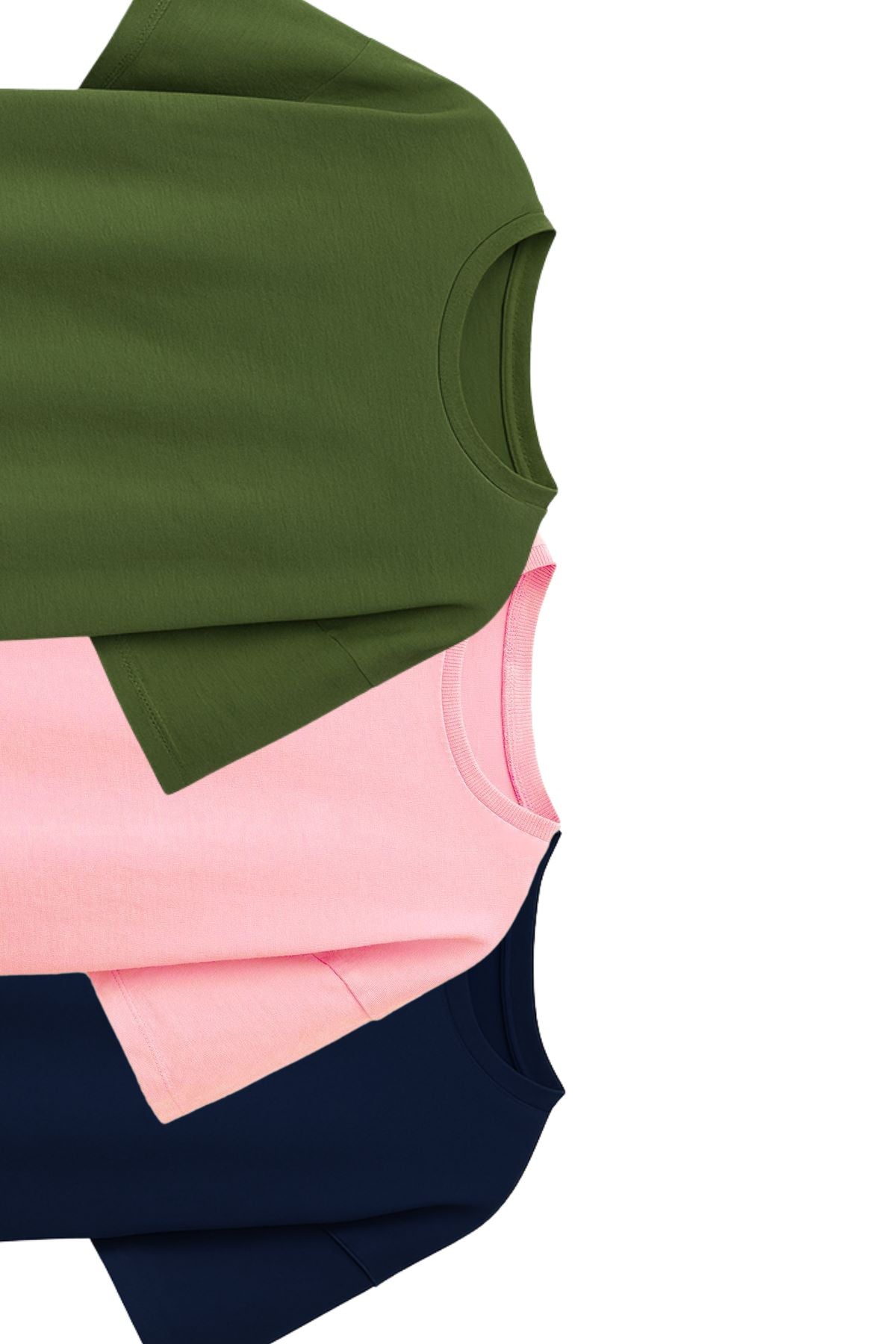 Basic 3'Lü Kız Çocuk T-Shirt ( Pembe - Haki - Lacivert )