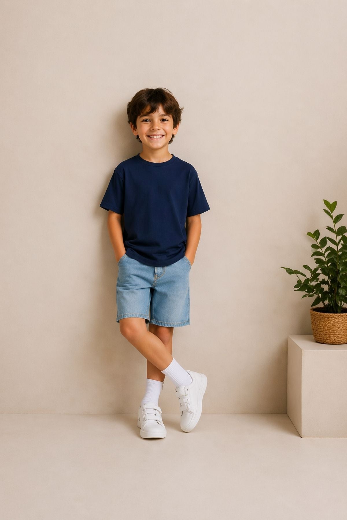 Basic 3'Lü Unisex Çocuk T-Shirt ( Beyaz - Haki - Lacivert ) 3'Lü Unisex Çocuk T-Shirt ( Beyaz - Haki - Lacivert )