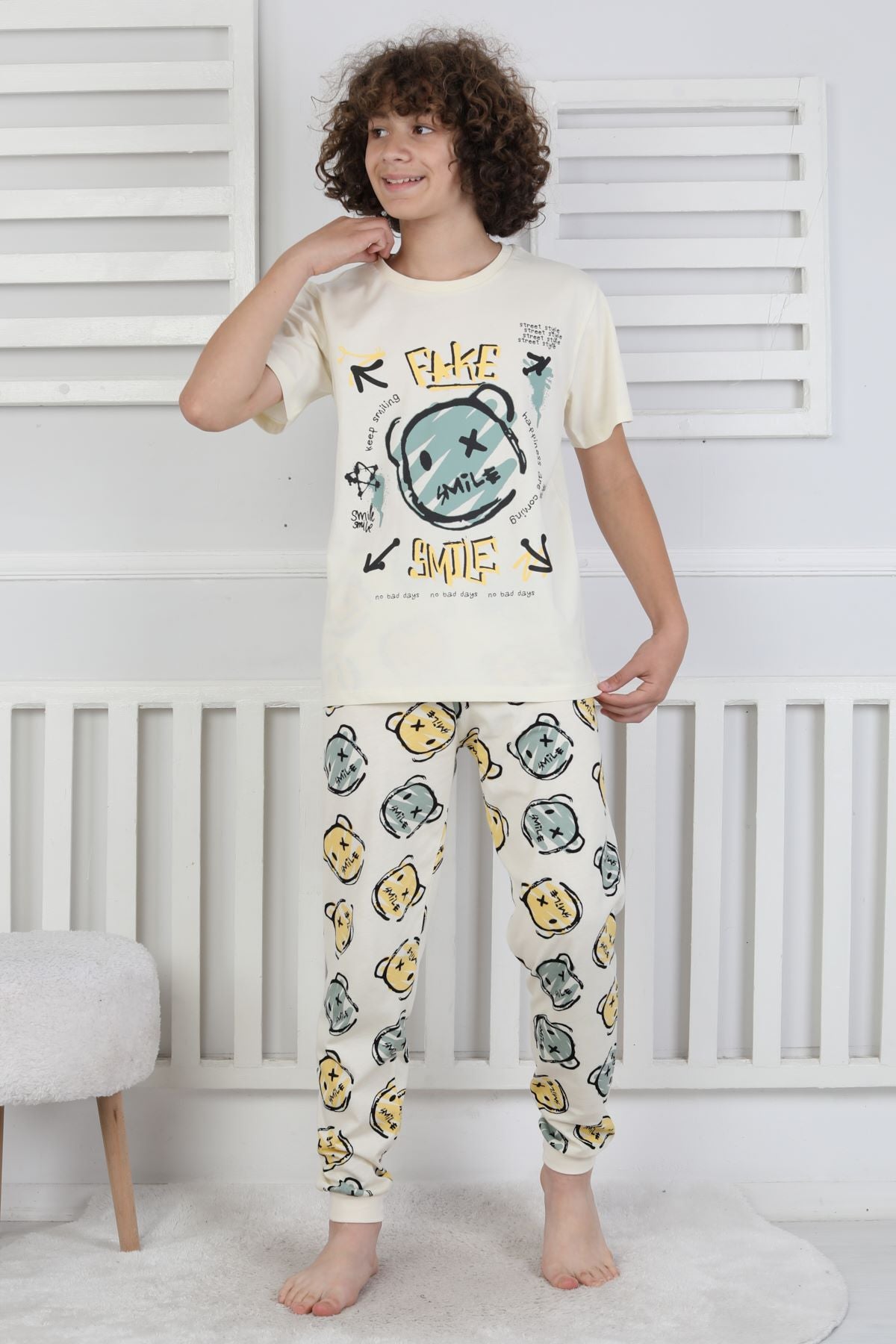 Çizgi Ayı Desenli Erkek Çocuk Pijama Takımı