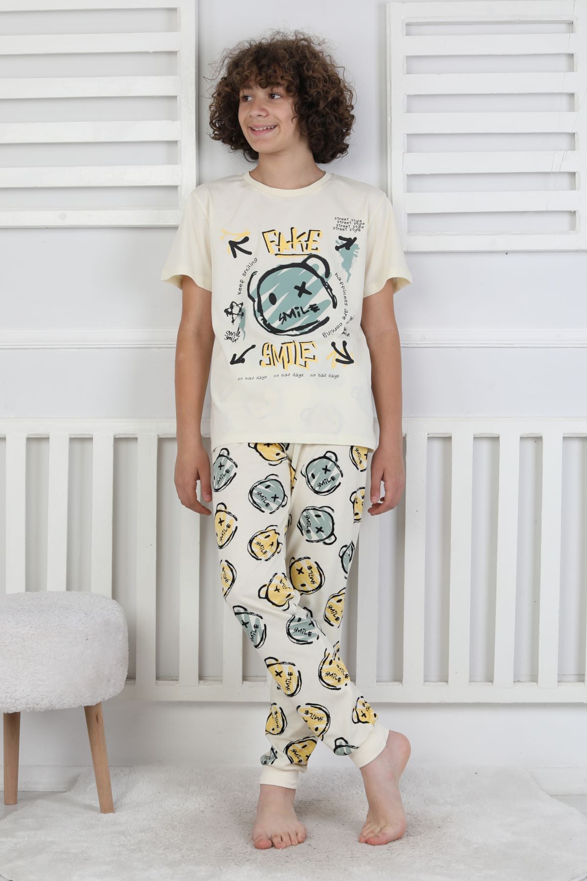 Çizgi Ayı Desenli Erkek Çocuk Pijama Takımı