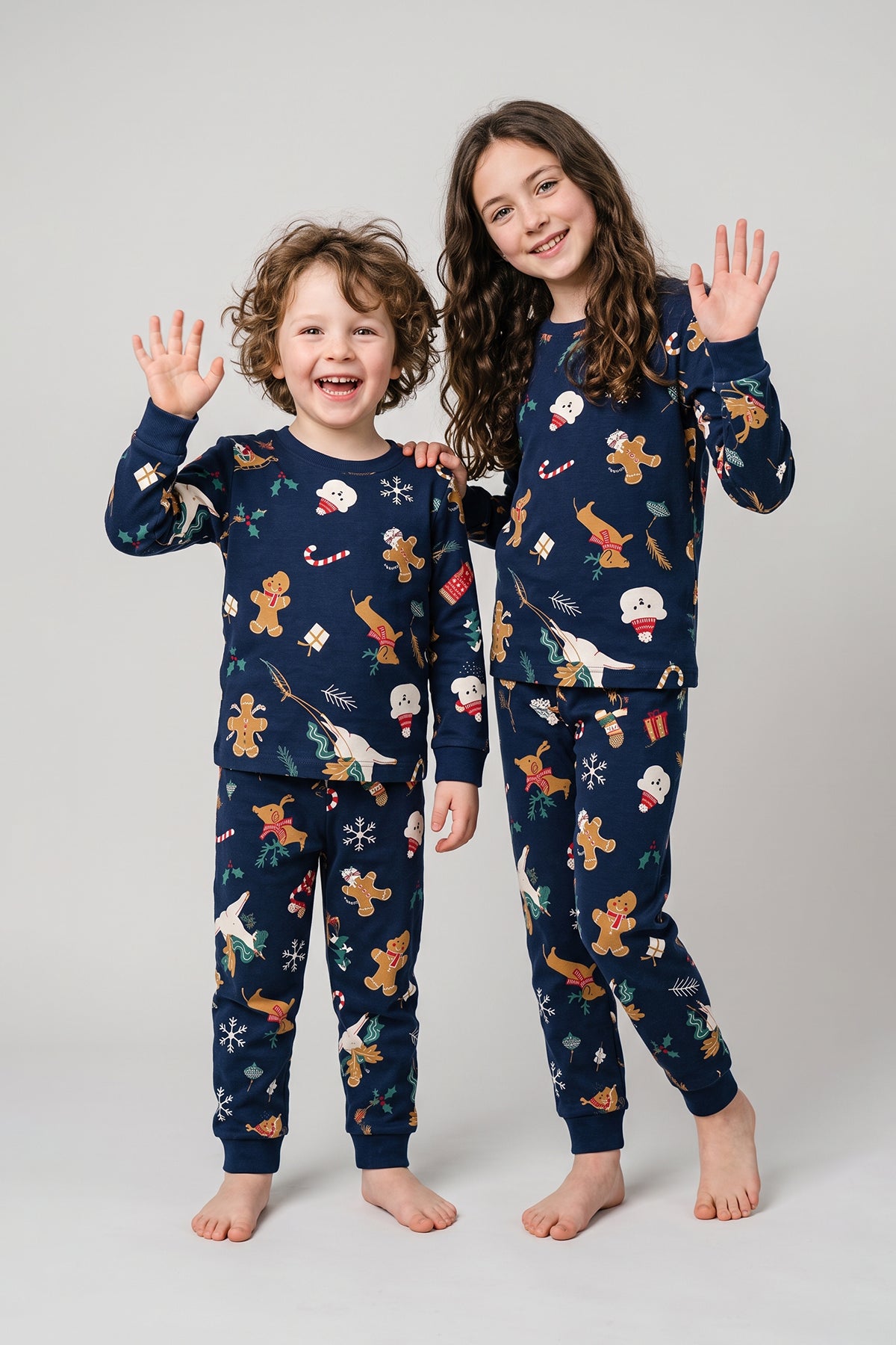 Unisex Çocuk Christmas Cookie Desenli Lacivert Pijama Takımı