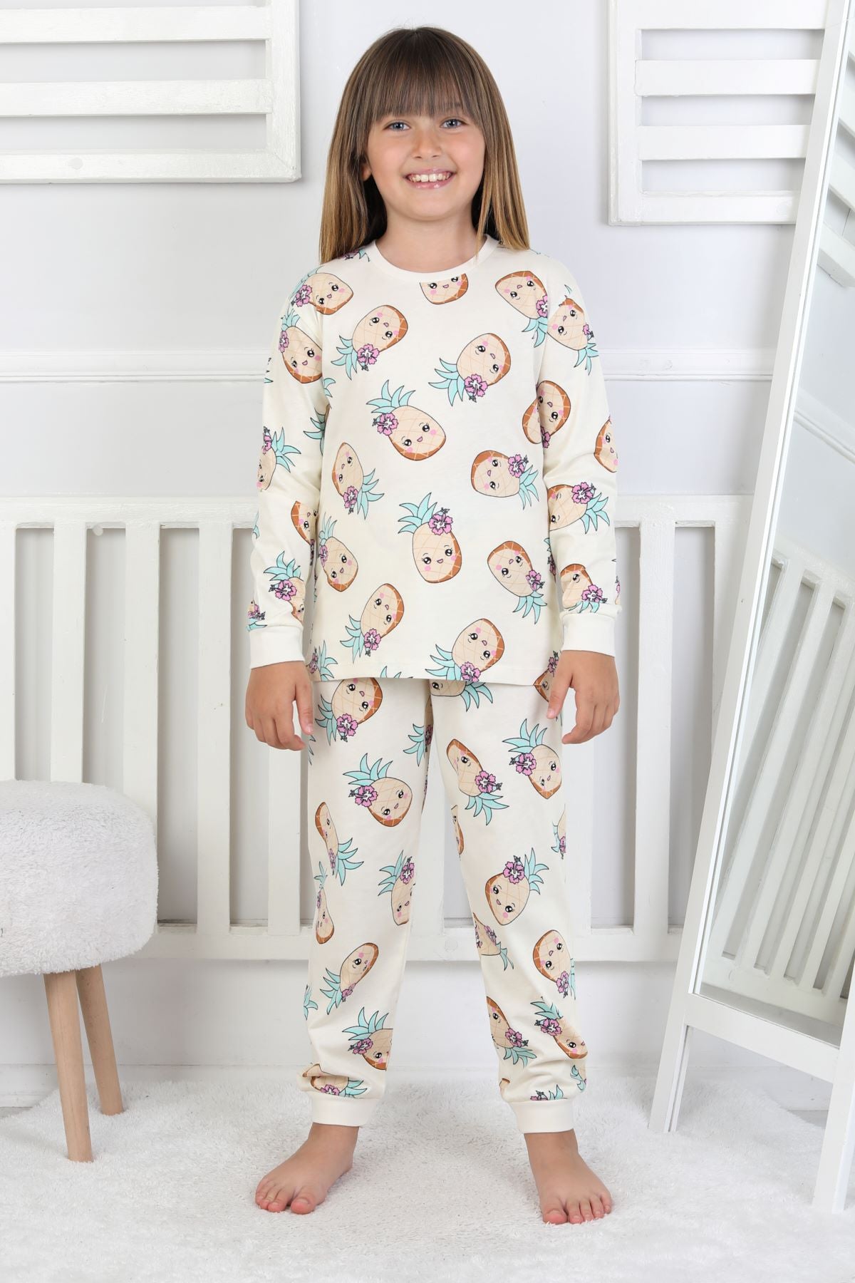 Cute Ananas Desenli Kız Çocuk Pijama Takımı