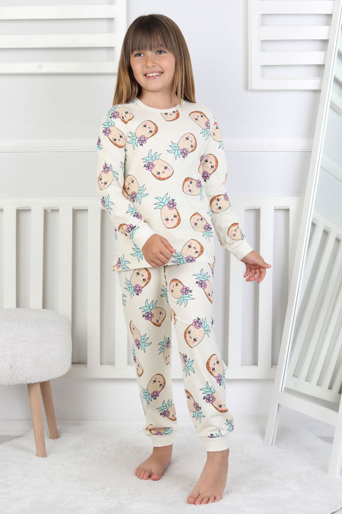 Cute Ananas Desenli Kız Çocuk Pijama Takımı