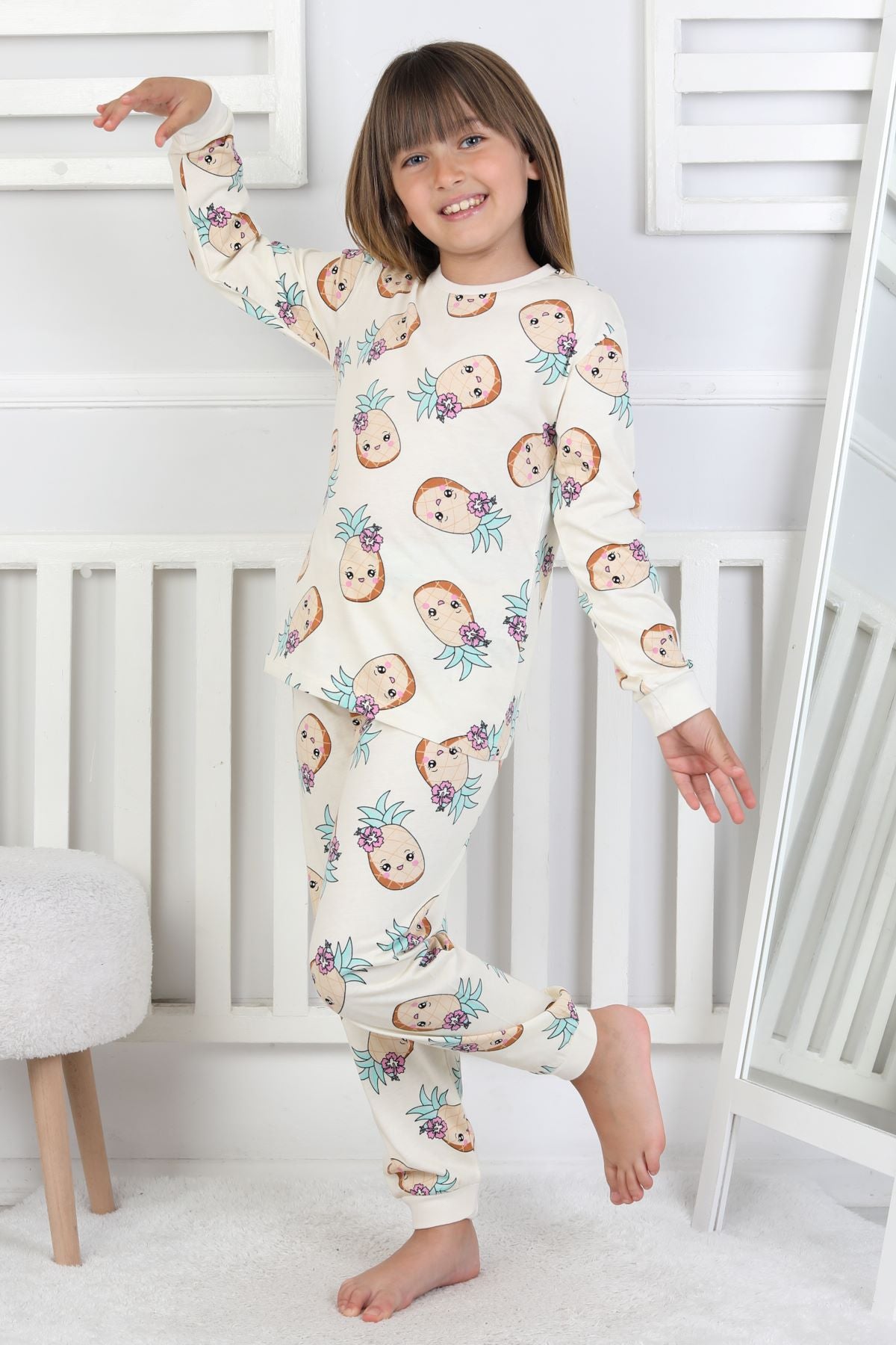 Cute Ananas Desenli Kız Çocuk Pijama Takımı